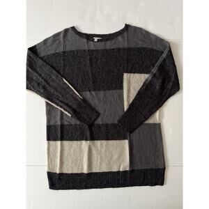 Halogen Wool Blend Sweater Tunic Women L Black White Colorblock Lightweight